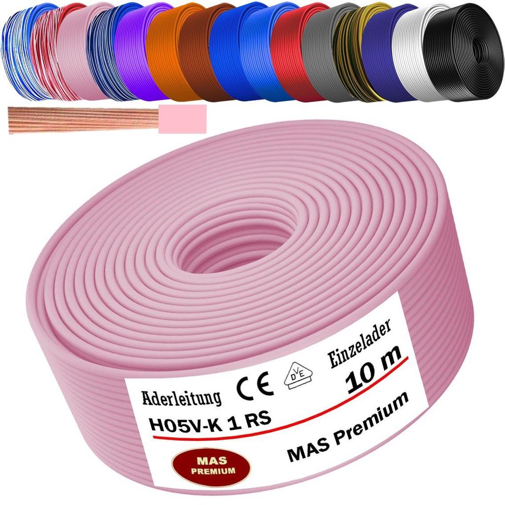 10m Aderleitung H05 V-K 1 mm² Rosa Einzelader flexibel Produktbild 