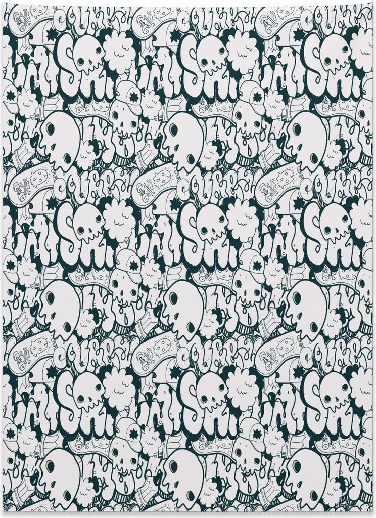 Abakuhaus Teen Wandteppich, Schädel und Graffiti Doodle aus Weiches Mikrofaser Stoff Kein Verblassen Klare Farben Waschbar, 110 x 150 cm, Anthrazi...