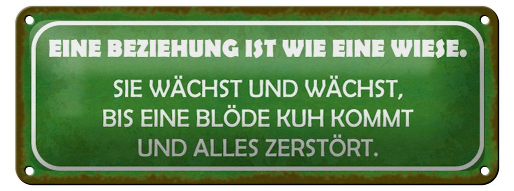 Blechschild Spruch 27x10cm Beziehung ist wie eine Wiese Dekoration