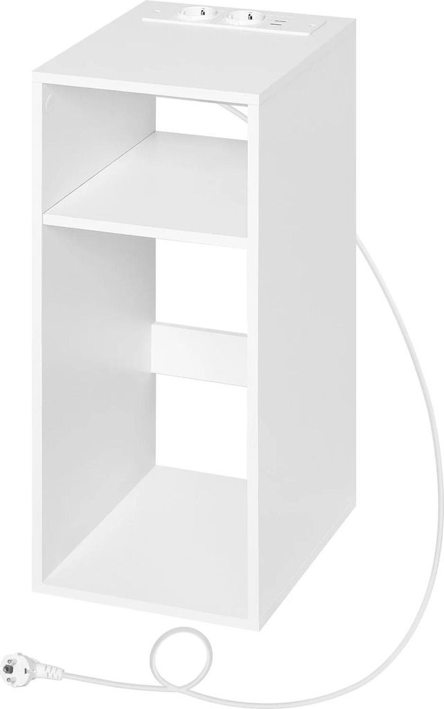 Nachttisch - Beistelltisch - Schmal 25 x 60 x 30 cm - E1 MDF - Stauraum - 25 kg Platte/15 kg Ablage - Weiß