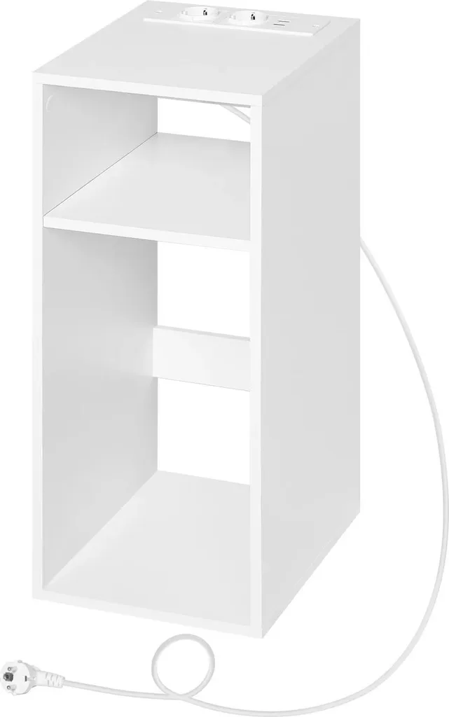 Table de chevet blanche 25x60x30 cm avec prises USB intégrées en MDF