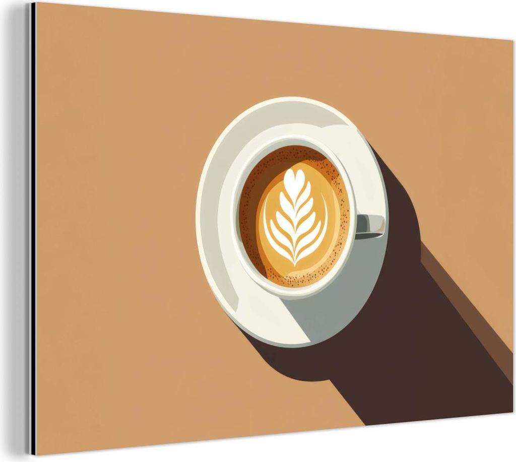 MuchoWow Wanddekoration Metall Metallbild Wandkunst 60x40 cm Cappuccino - Tasse - Untertasse - Minimalistisch MuchoWow Aluminium Gemälde - Gemälder