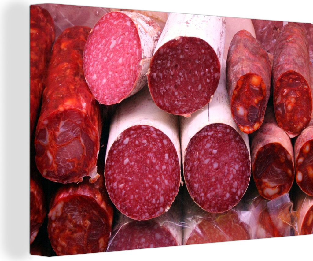 OneMillionCanvasses - Leinwandbilder - 140x90 cm, Spanische Chorizo, sortiert., Wandbilder Kunstdruck Wanddekoration