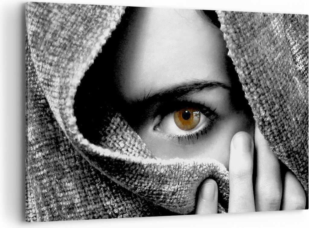 Bild auf Leinwand - Leinwandbild - Frau Gesicht Schal Geheimnis - 120x80cm - Wand Bild - Wanddeko - Leinwanddruck - Bilder - Kunstdruck - Wanddekor...