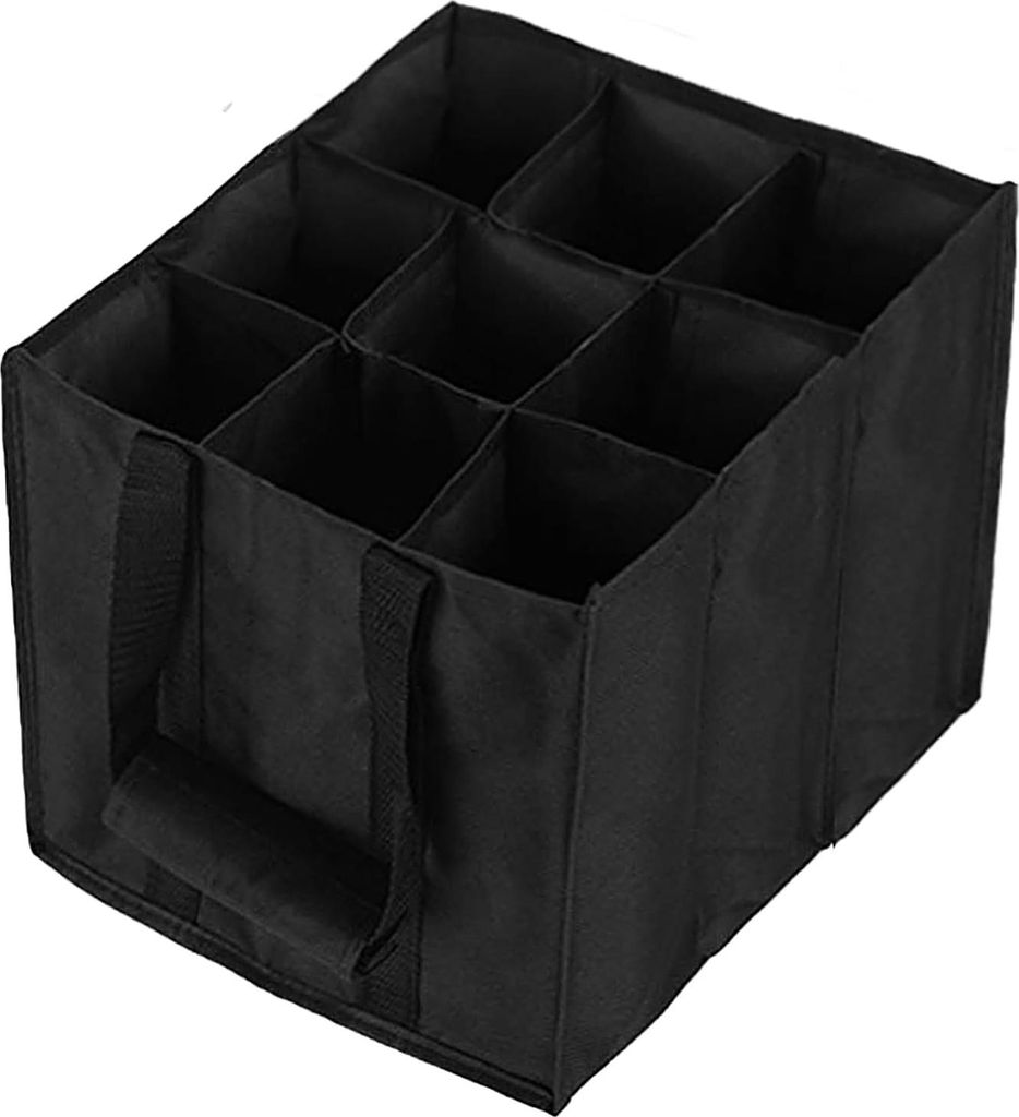 Allecto Plus - Flaschentas mit 6 Aufbewahrungsfächern für Wein - Weintasche mit Handgriffen - Schwarze Tragetasche - 27 x 27 x 27 cm - Weinlageru...