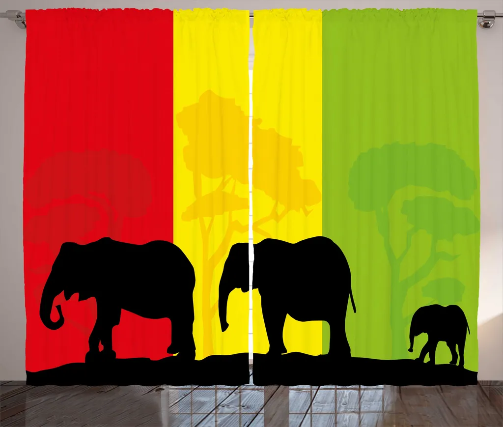 Rideau Rustique Silhouette ABAKUHAUS Fauna Éléphant Jaune 280 x 225 cm