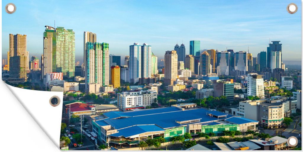 MuchoWow 60x30 cm Outdoor-Poster Gartendeko Sichtschutz Garten Poster für den Garten Skyline von Manila auf den Philippinen