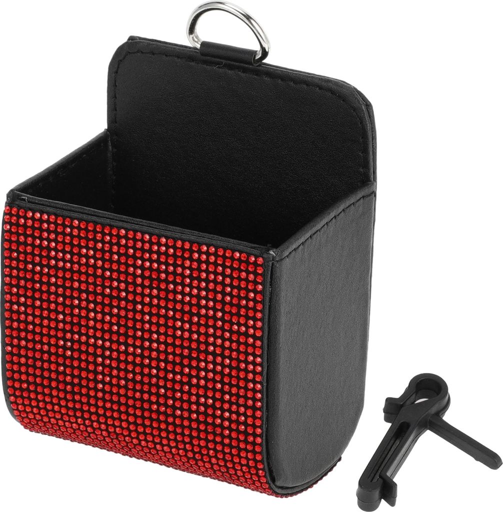 Universaler 3,5" Länge 2,4" Breite 4,7" Höhe Auto Mülleimer Hängender Müllbehälter Kunstleder Strasssteine 1 Stück Schwarzton Rot