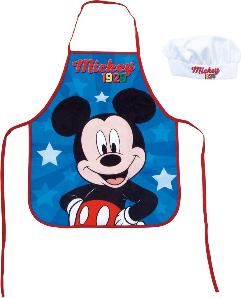 Micky Maus 2tlg. Set Kochschürze + Kochmütze Backset Kinderschürze Kinderkochmütze Mickey Maus Minnie Mouse