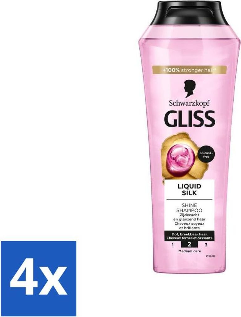 Gliss Shampoo – Liquid Silk – Für glänzendes und seidiges Haar – 250 ml - Vorteilspack - 4 Stücke