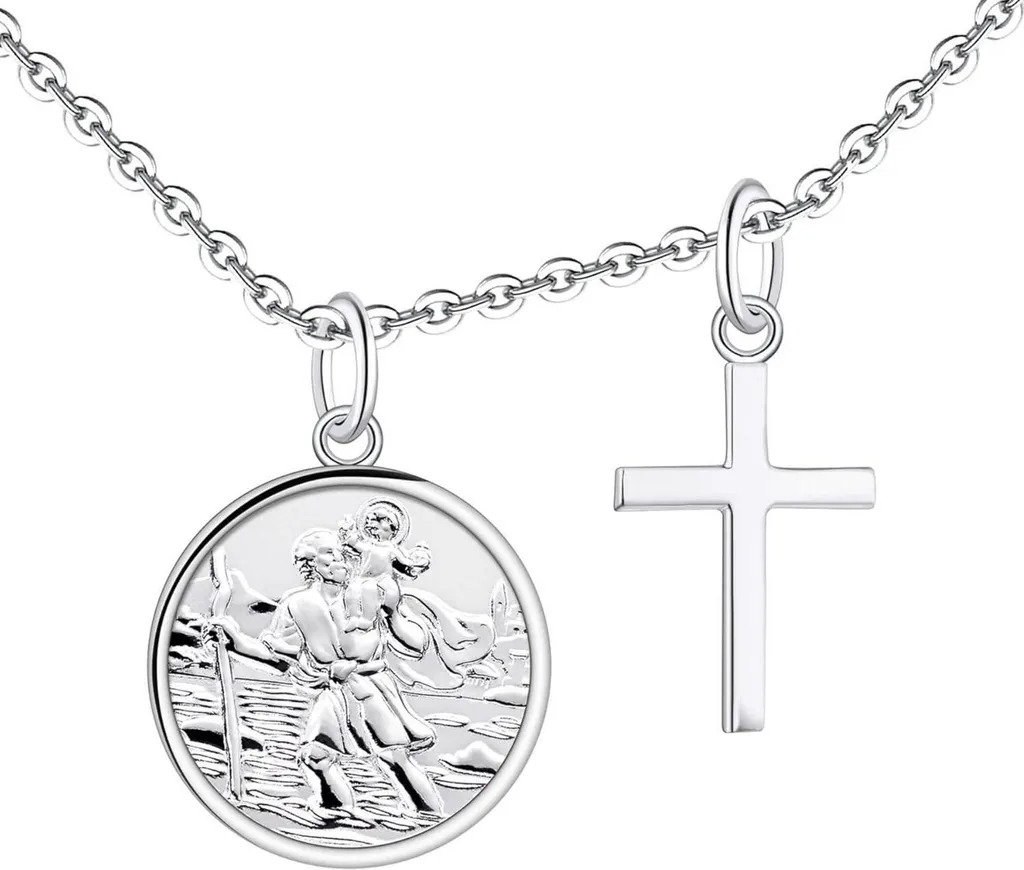 Médaille Saint Christophe FJ en Argent 925 et Cristal - Modèle 06