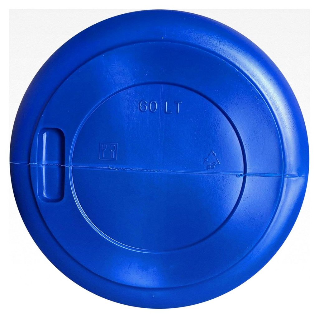 60 Liter Weithalsfass Blau Rund mit Deckel und Henkeln, Lebensmittelecht und BPA-frei, Futtertonne Kunststofffass Universalfass Deckelfass Wasserfa...