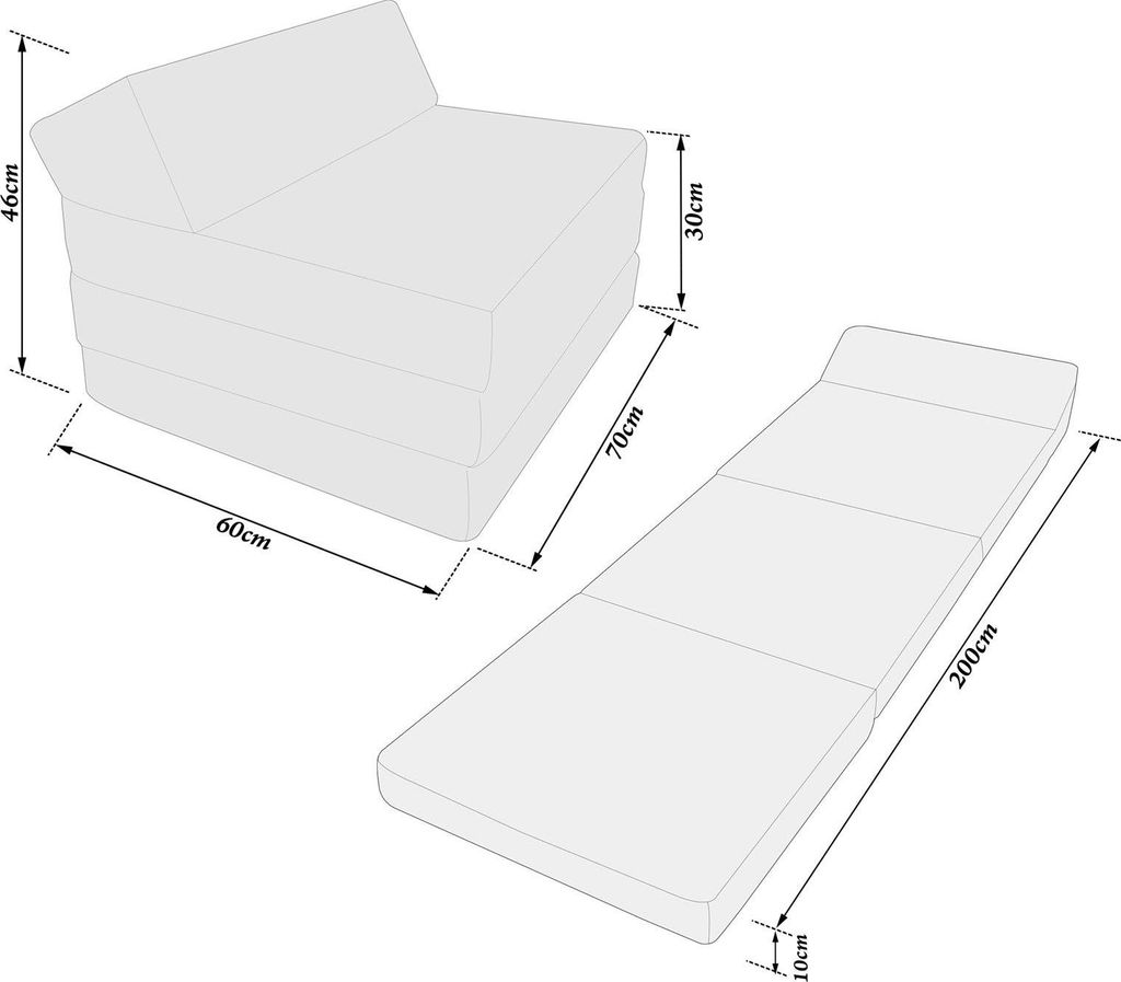 Fotel materac składany z zagłówkiem 200x70x10 cm - 009, Zdjęcie produktu 