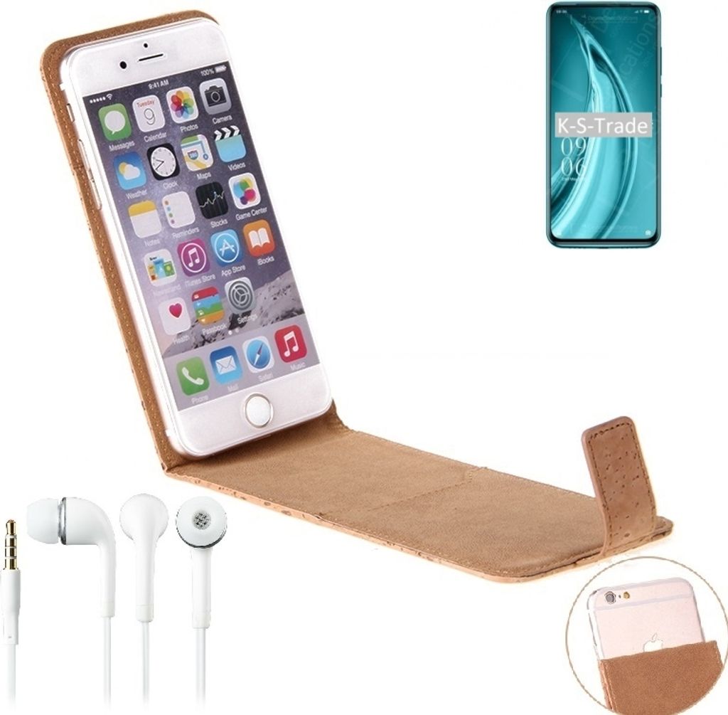 K-S-Trade Schutzhülle mit Kopfhörer kompatibel mit Elephone PX Pro Handyhülle Cover Kork Tasche Flipstyle Case