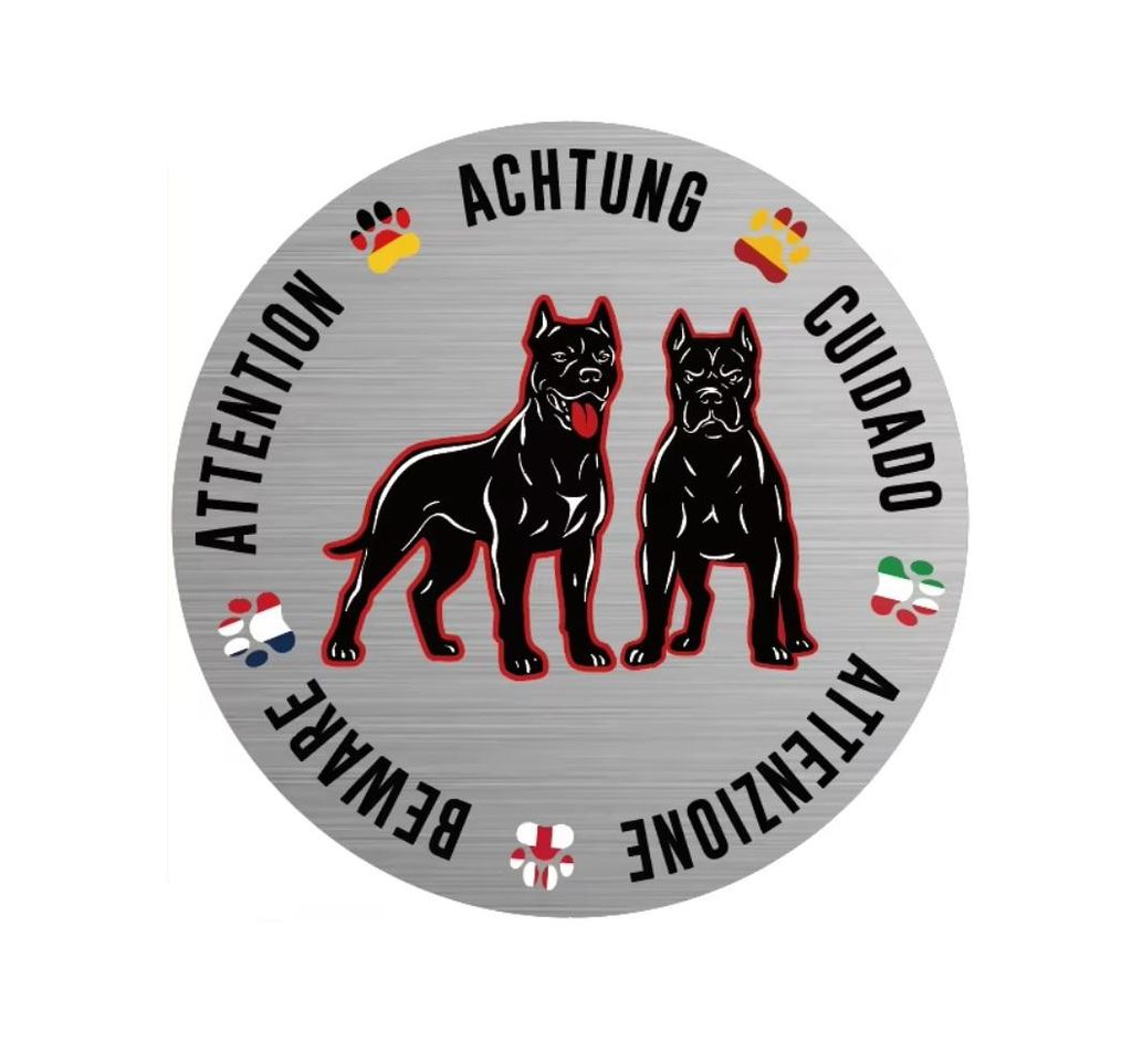 Staffordshire Terrier Hunde Warnschild Rundform 19,5 cm - 5 Sprachen - Aluminium Schild Hundeschild