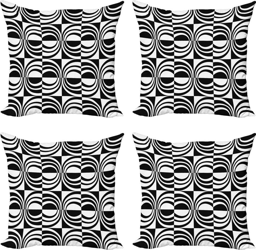 ABAKUHAUS zeitgenössisch Kissenbezug Set (4 Stück), Checkered Kurvige, Moderner Doppelseitiger Digitaldruck, 50 cm x 50 cm, Schwarz und weiß