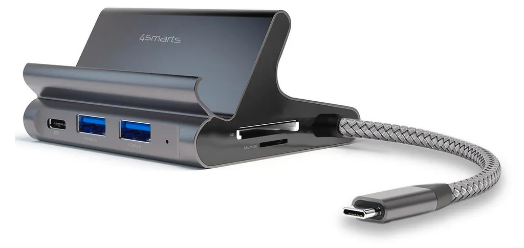 Adaptateur 7 en 1 USB-C avec support et hub de charge 100W 4Smarts Gris