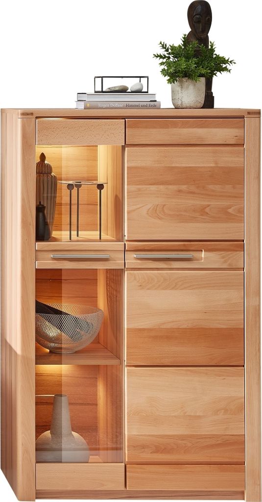 Stauraumvitrine >Nature One< 2 Türen, mit LED, Kernbuche teilmassiv - 85x137x40cm (B/H/T)