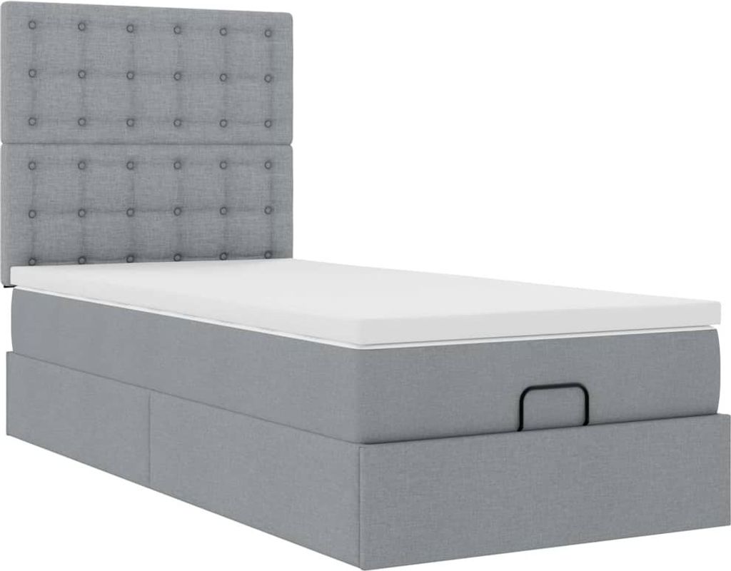 Ottoman-Bett mit Matratze Hellgrau 90x190 cm Stoff