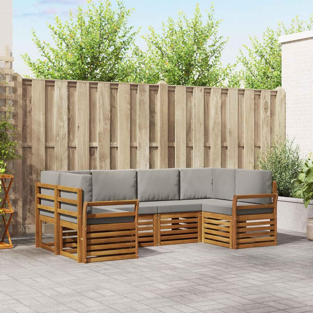 "SALE 2026"Sofagarnitur - CLORIS - Balkonmöbe/Sitzgruppe - 6 pcs - Moderne Design - Natürlich und Hellgrau Massivholz Akazie - Gartensofas NeuMö...