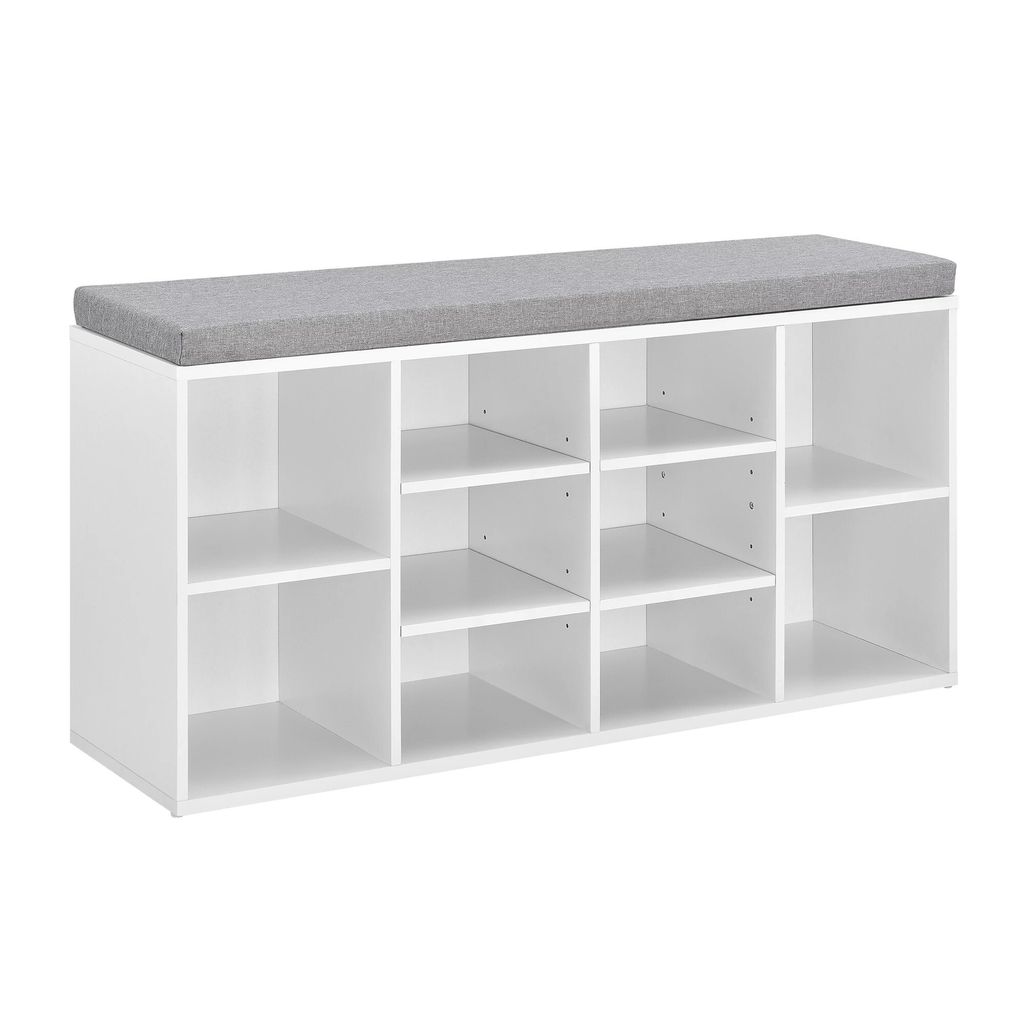 In And OutdoorMatch Schuhschrank Eleonore - 103x30x48 cm - Mit Sitzkissen - Dunkelgrau und Weiß - Spanplatte - Modernes Design