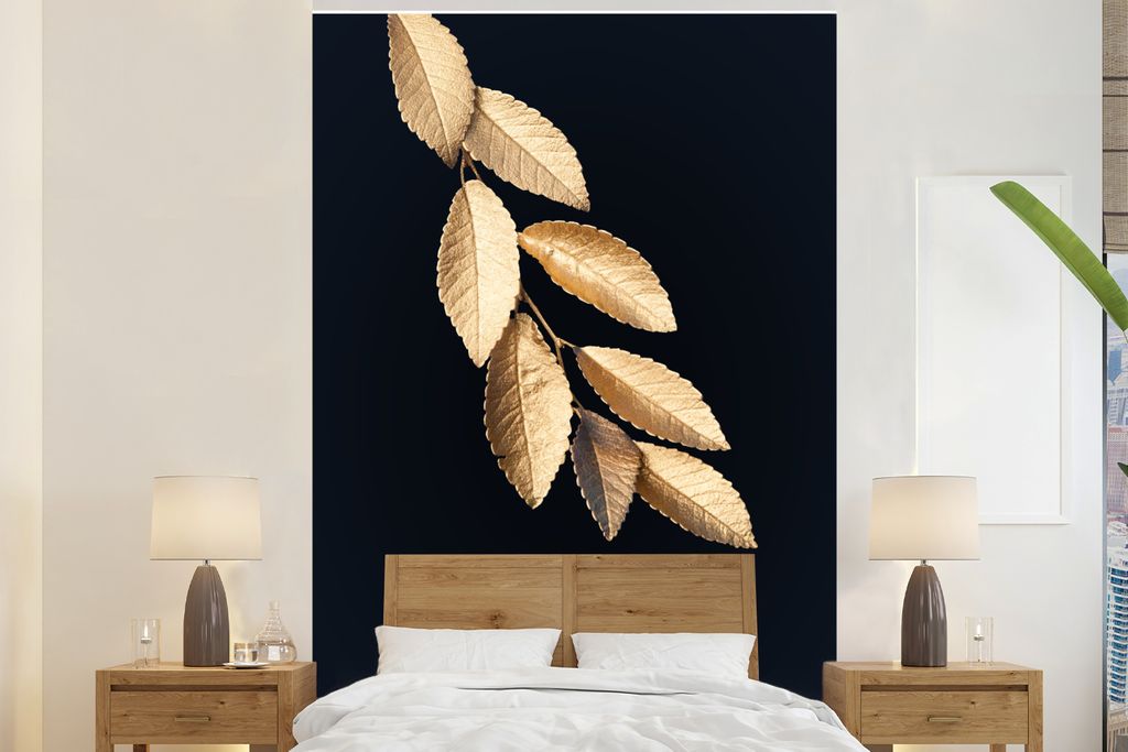 MuchoWow Fototapete für Wohnzimmer oder Schlafzimmer Wandtapete Vinyl Motivtapete Zitat - Gold - Blätter - 195x300 cm - Das Hintergrundbild