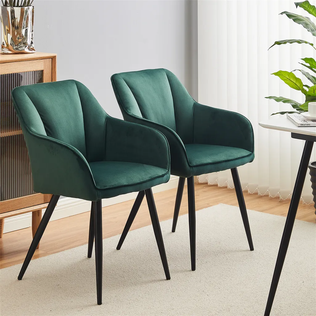 CLIPOP Lot de 2 Chaises de Salle à Manger en Velours Vert avec Accoudoirs