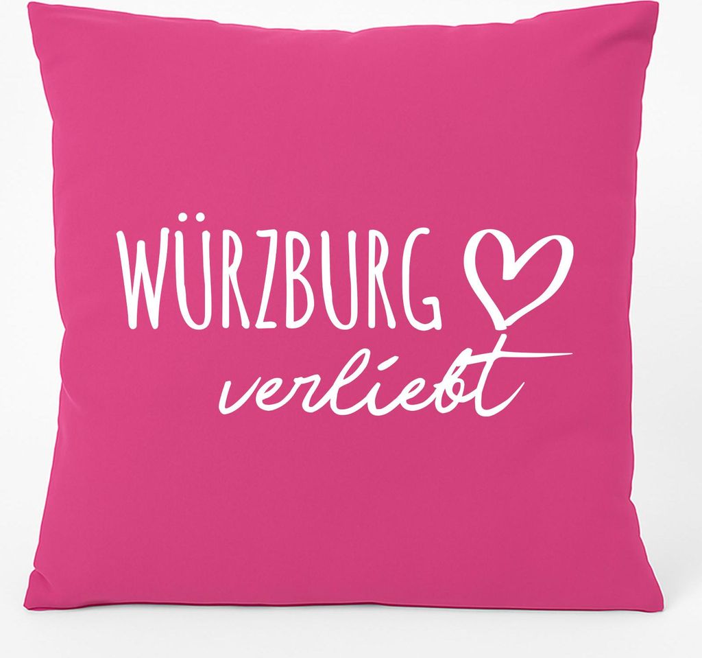 Huuraa Kissen Würzburg verliebt 40x40cm mit Füllung Fuchsia Baumwolle Dekokissen Geschenkidee