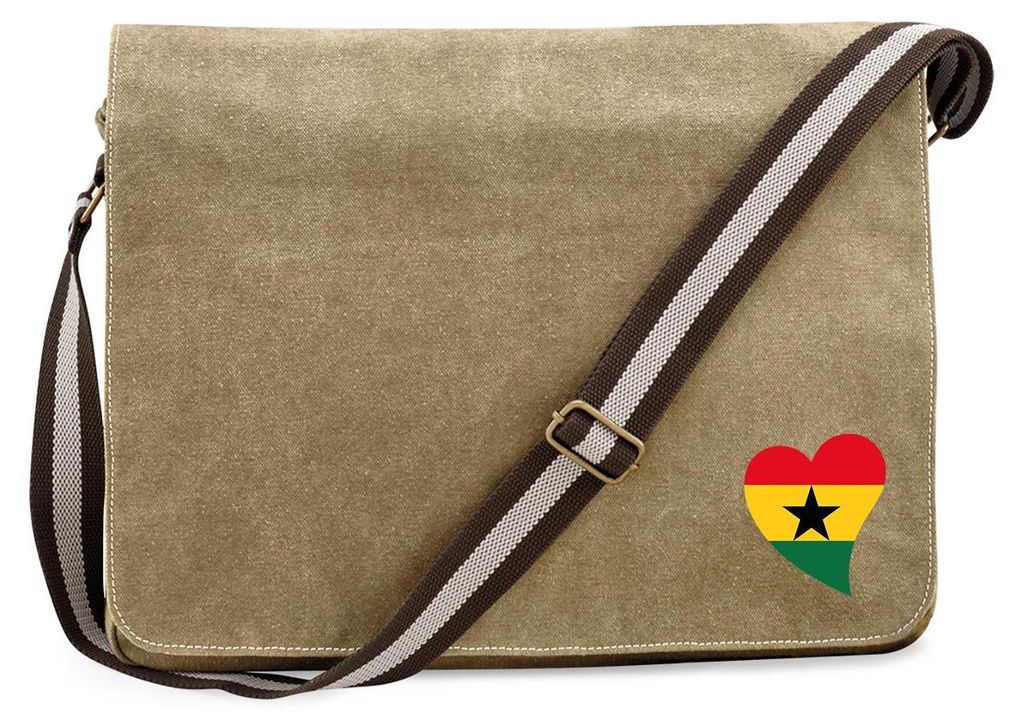 Huuraa Umhängetasche Ghana Flagge Herz 14 Liter Sahara Canvas Laptoptasche Geschenkidee