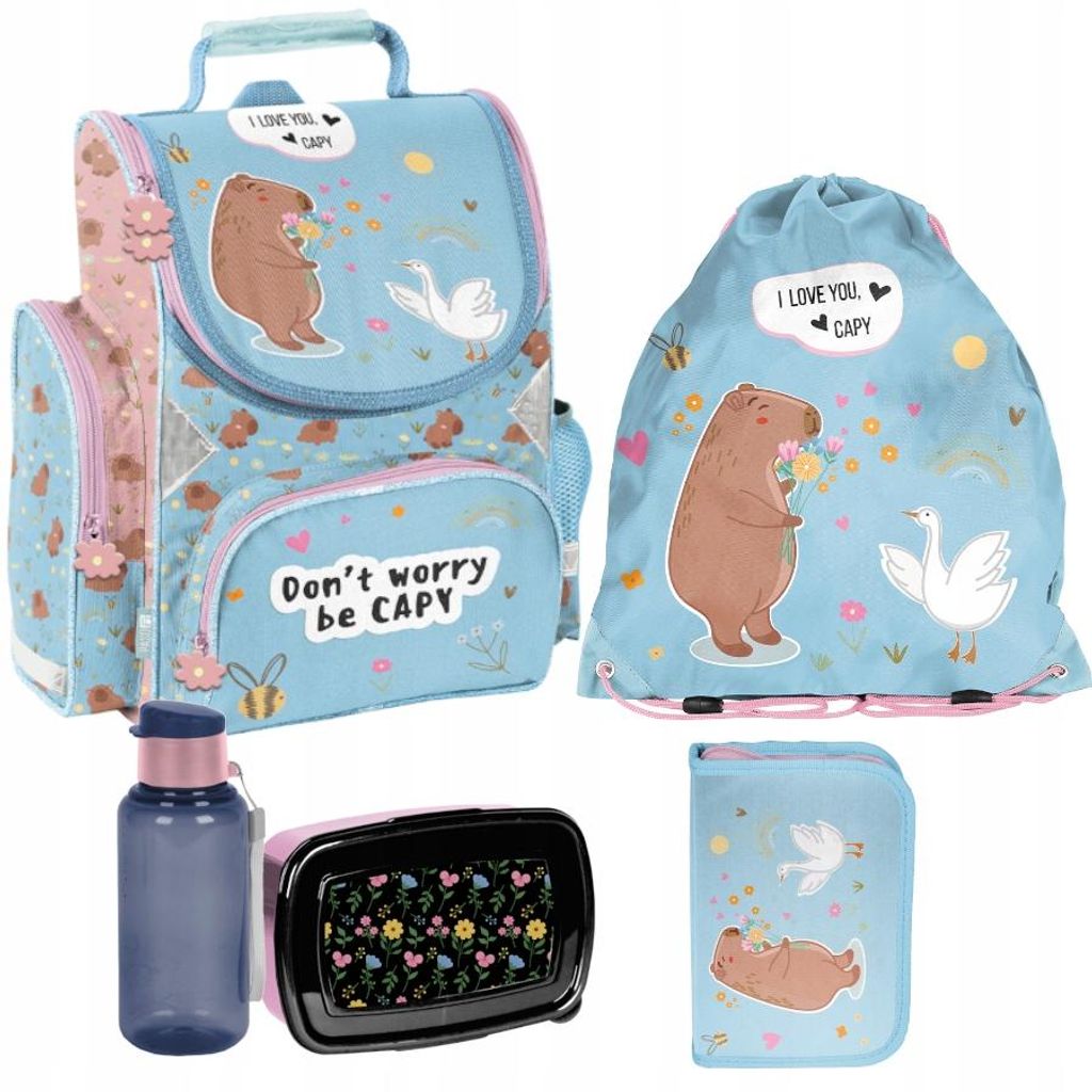 Mega Schulset – CAPYBARA 5-teiliges Schulranzen-Set Für Jungen & Mädchen Klasse 1–4