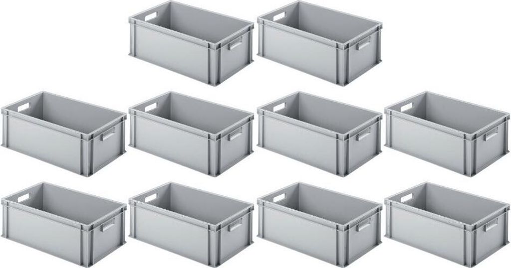 SparSet 10x Eurobehälter mit offenem Griff | HxBxT 22x40x60cm | 38 Liter | Grau | Eurobox, Transportbox, Transportbehälter, Stapelbehälter