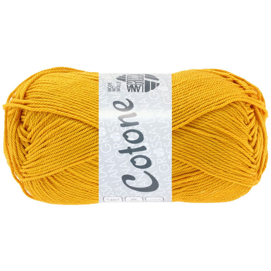 A ball of yellow yarn with a label.