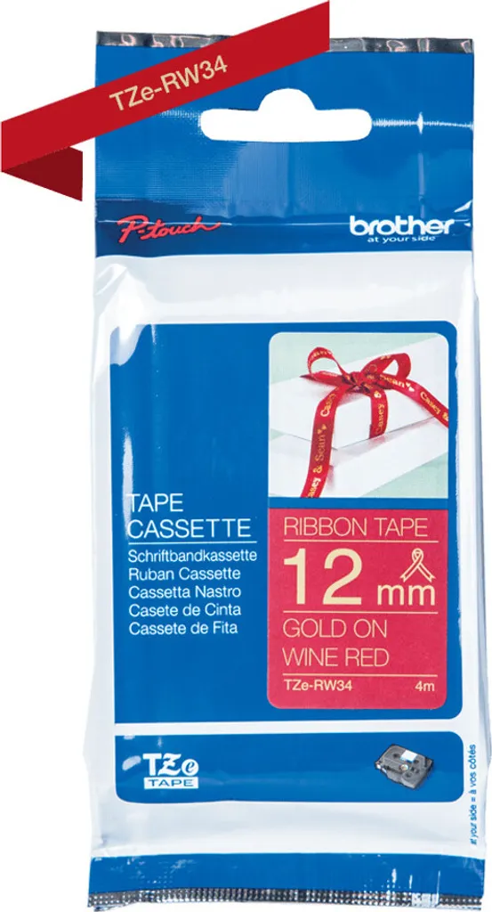 Nastro Satinato Brother TZE-RW34 Oro su Rosso - Eleganza per il tuo Brand