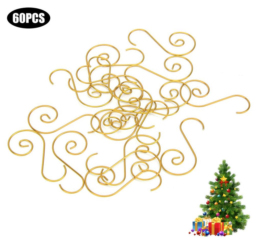 60pcs Mini Mehrzweck-Metall-S-Form-Haken Weihnachtsbaum Halter Dekoration (Gold)