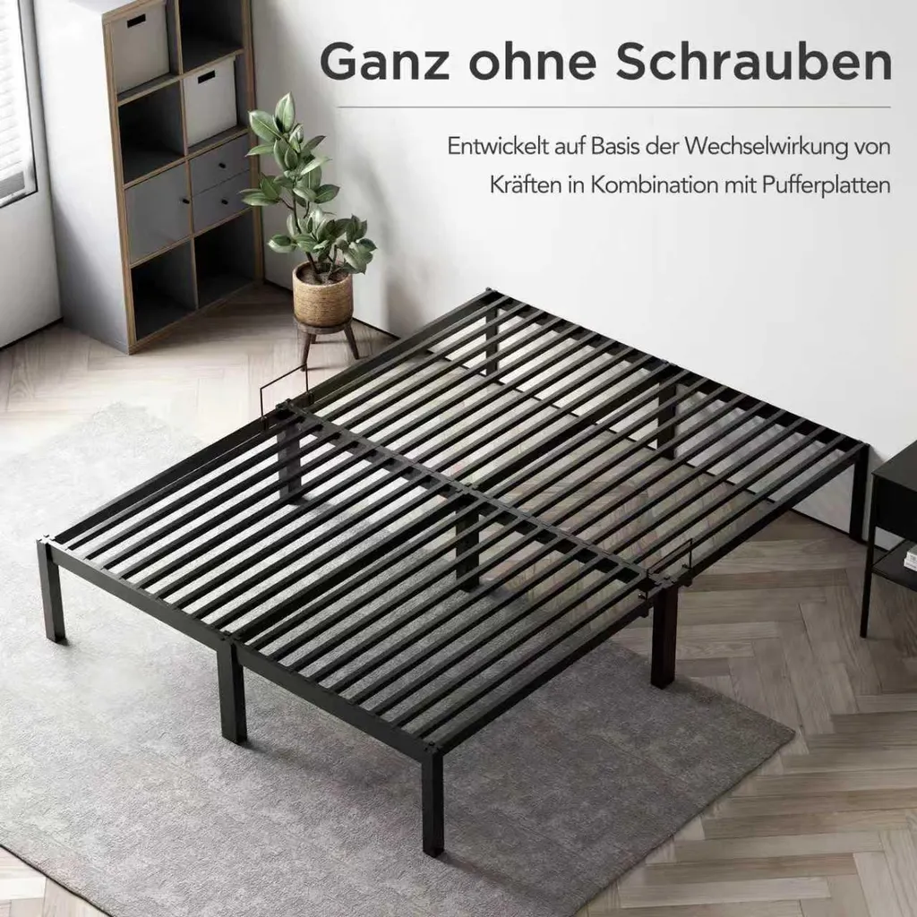 Lit d'invité 140x200 cm en Acier Noir - Solution Couchage Durable - 3