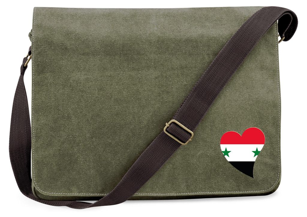 Huuraa Umhängetasche Syrien Flagge Herz 14 Liter Military Green Canvas Laptoptasche Geschenkidee