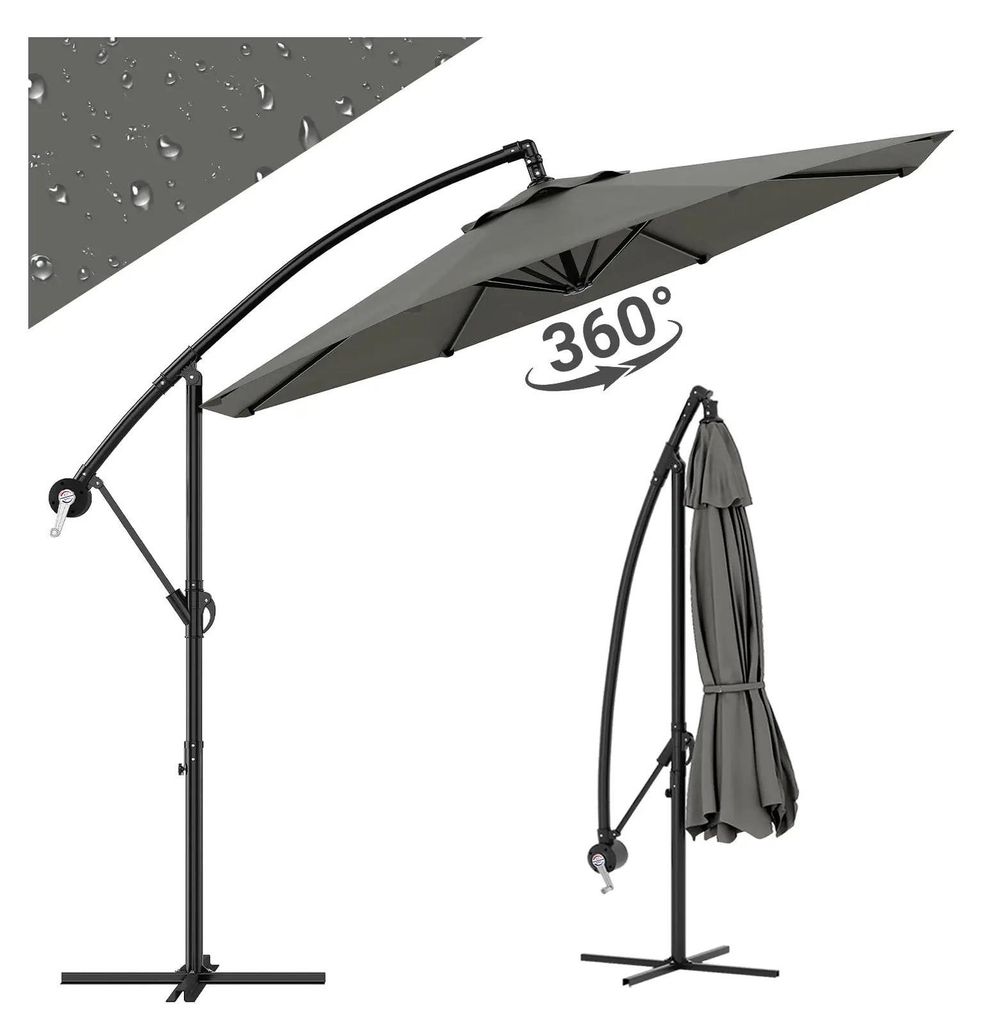 Schwenkbarer Ampelschirm - Terrassen Sonnenschirm - UV50+ Sonnenschutz - Kurbel und Neigung - Aluminiumgestell - Manuell - Grau
