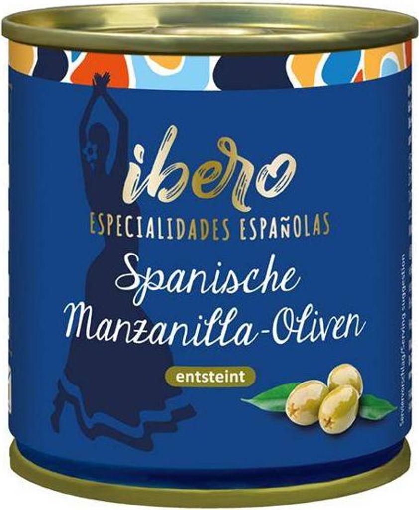 Ibero Grüne Manzanilla-Oliven entsteint 85 G Dose  Vegan Produktbild 