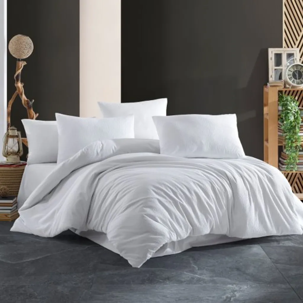 Linge de Lit Blanc en Lin Crêpe Haut de Gamme 140x200 cm Finition Hôtel