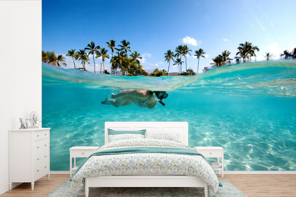 MuchoWow Fototapete für Wohnzimmer oder Schlafzimmer Wandtapete Vinyl Motivtapete Meer - Schnorcheln - Hawaii - 360x240 cm - Vinyl-Tapete