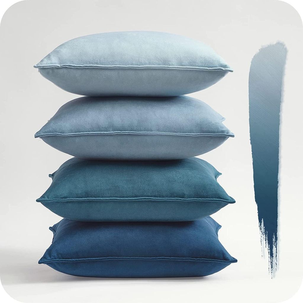 4er-Set Kissenbezüge, 45 x 45 cm, blauer Samt mit Farbverlauf, geeignet für Sofakissen, Dekokissen, Kissenbezüge für Sofa, Schlafzimmer, Wohnzi...