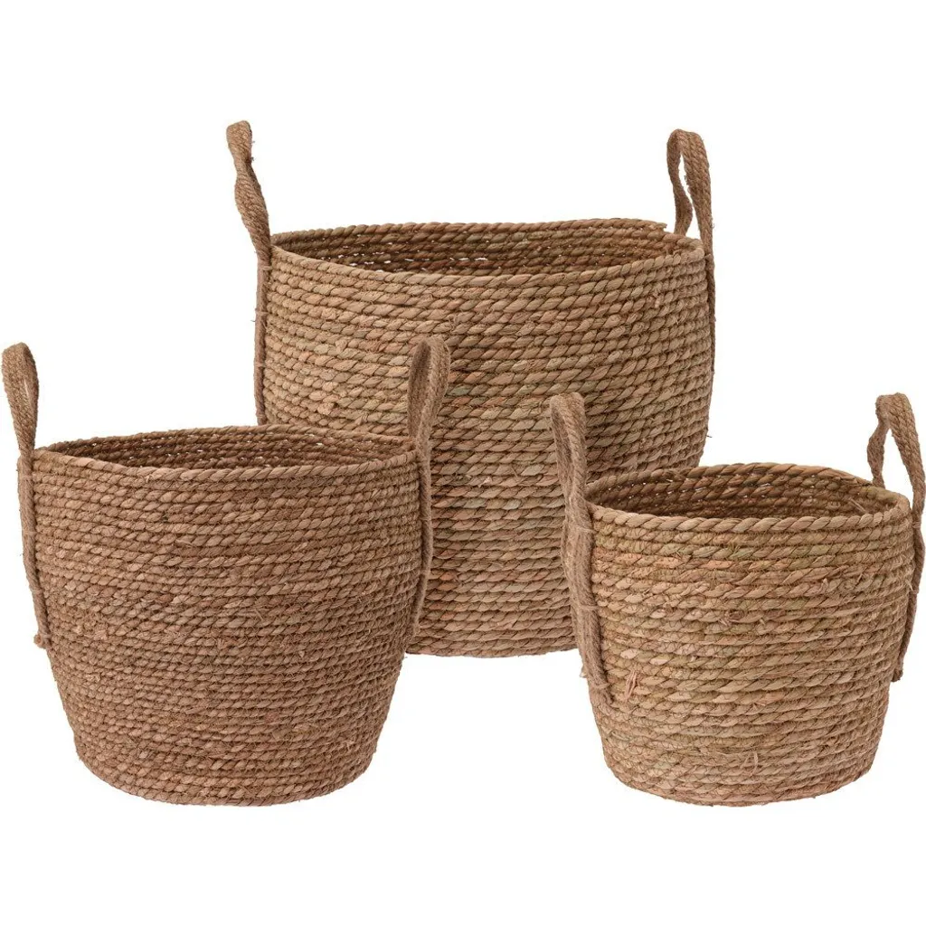 Paniers de rangement en osier tressé marron, set de 3 tailles variées