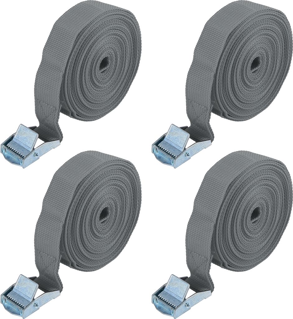 4 Stück Auto Cargo Zurrgurte mit Nockenverschluss Schnalle aus Nylon Grau 5 m * 2,5 cm
