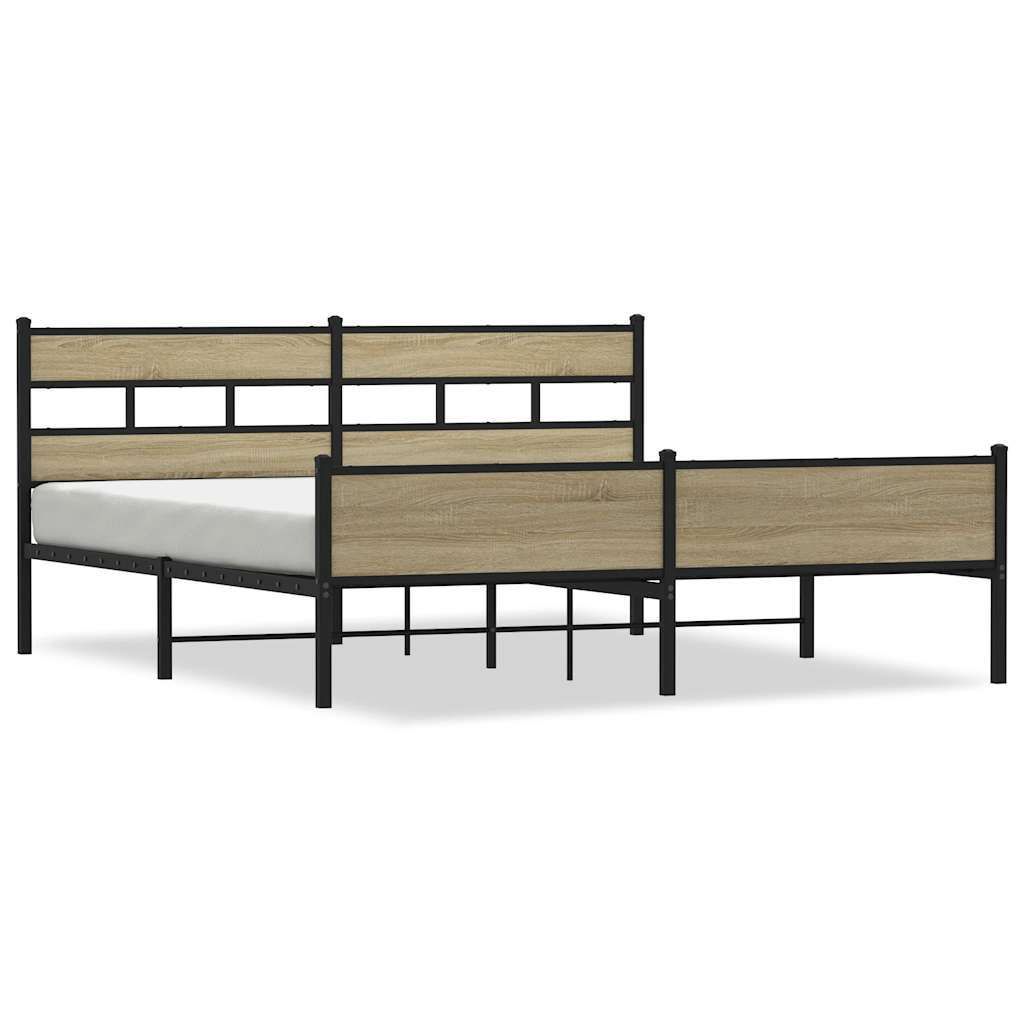 vidaXL Metallbett ohne Matratze Sonoma-Eiche 180x200 cm