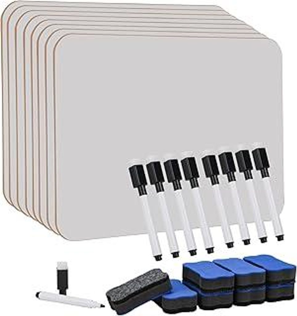 8 Stück whiteboard klein, Mini Whiteboard a4, abwischbare tafel mit 8 Stiften und 8 Radiergummis, kleines whiteboard für Klassenzimmer, Zuhause u...