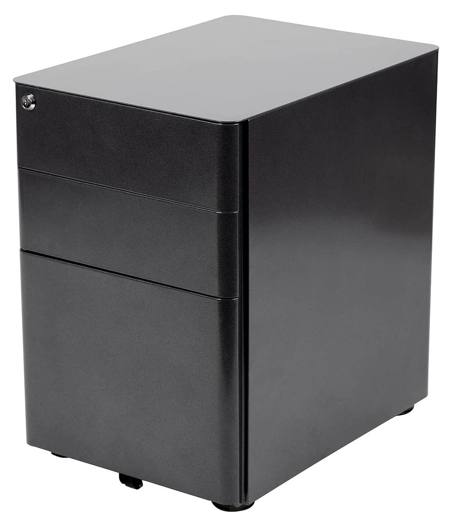 Aktenschrank mit 3 Schubladen, abschließbar, Kippmechanismus und Hängeschublade für Rechts- und Briefordner, Schwarz
