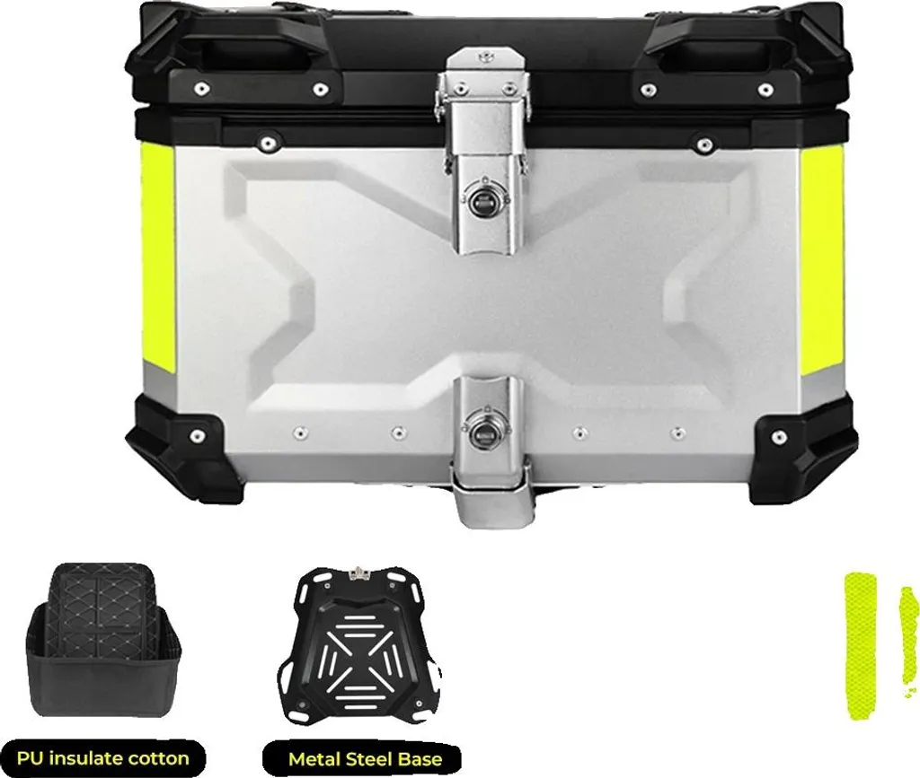 Top Case Moto 65L Argent en Aluminium - Coffre Arrière Universel Étanche