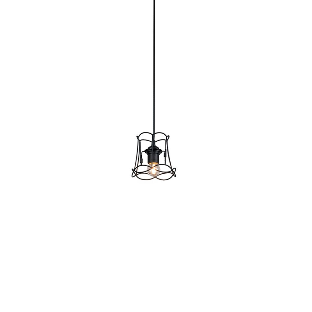 QAZQA - Retro Retro Hängelampe I Pendellampe I Pendelleuchte schwarz 15 cm - Granny Retro Frame I Wohnzimmer I Schlafzimmer - Stahl Rund - LED gee...