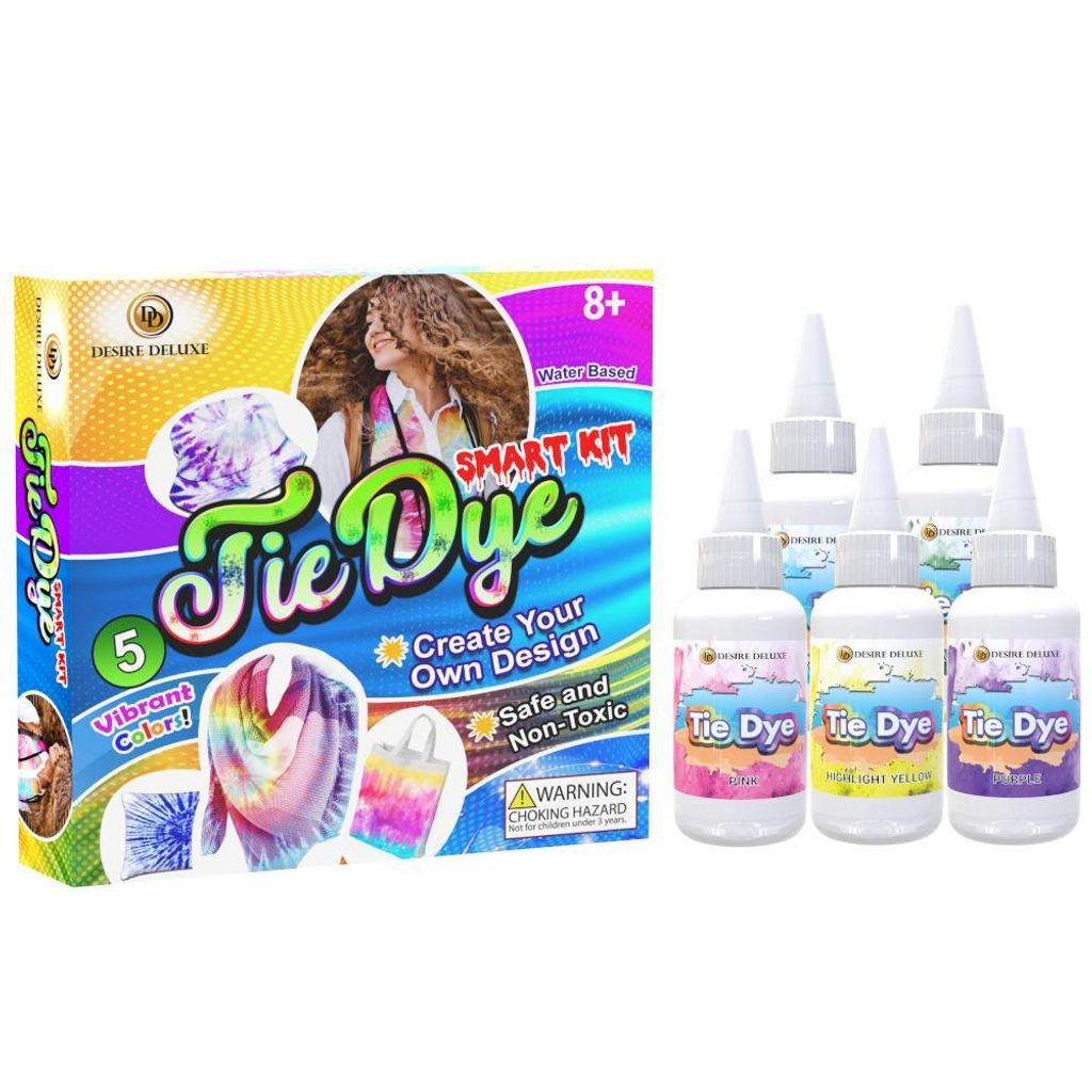 Tie Dye Kit Set mit 5 Farben Textilfarbe für Kleidung Permanent, Baumwolle – Kreatives Bastelset mit Farbpulver & Zubehör, Modedesign-Set
