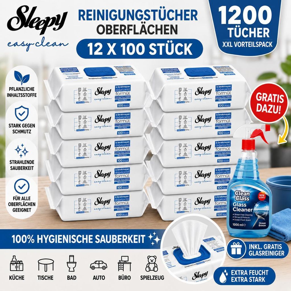 Sleepy Easy Clean Oberflächenreinigungstücher – 12x100 Blau Produktbild 